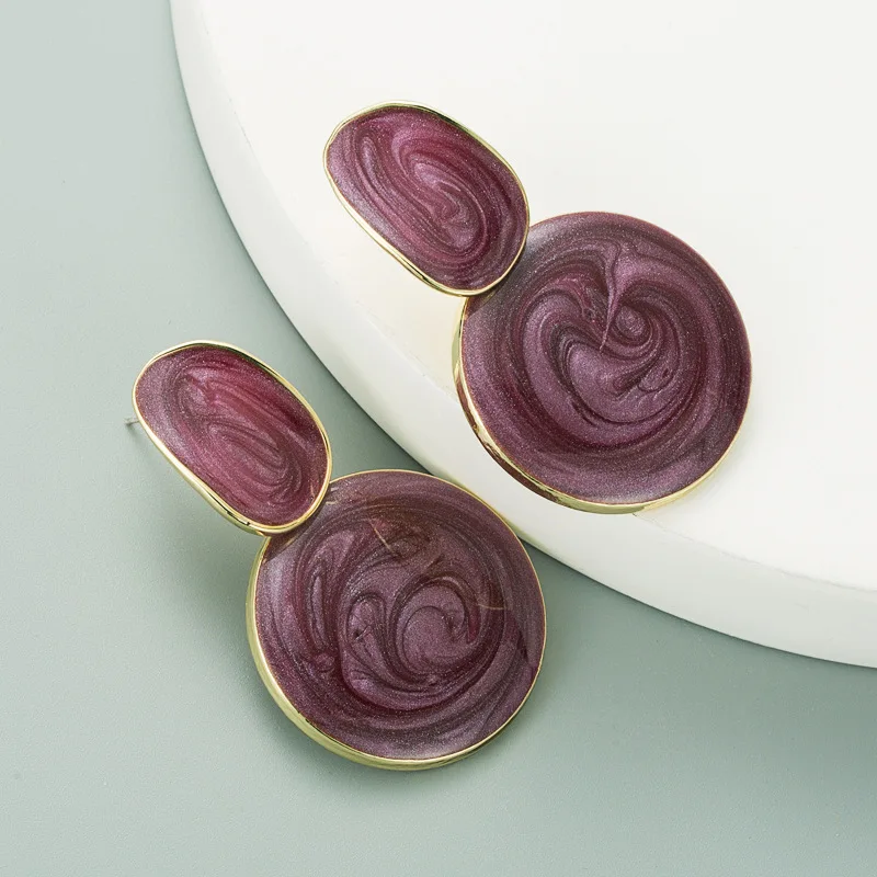 

Handmade Enamel Geometric Gold Female Women Fashion Spring Korean Unique Dripping Oil Party Wedding Stud Earrings