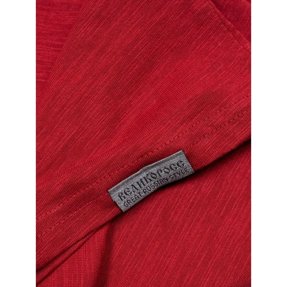 Лонгслив Великоросс однотонный красного цвета R ворот (округлый) фламированная