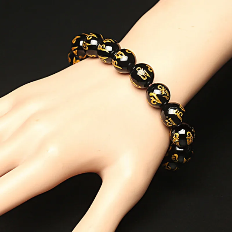 Браслет-талисман из обсидиана агатовый браслет с бусинами шестью словами и