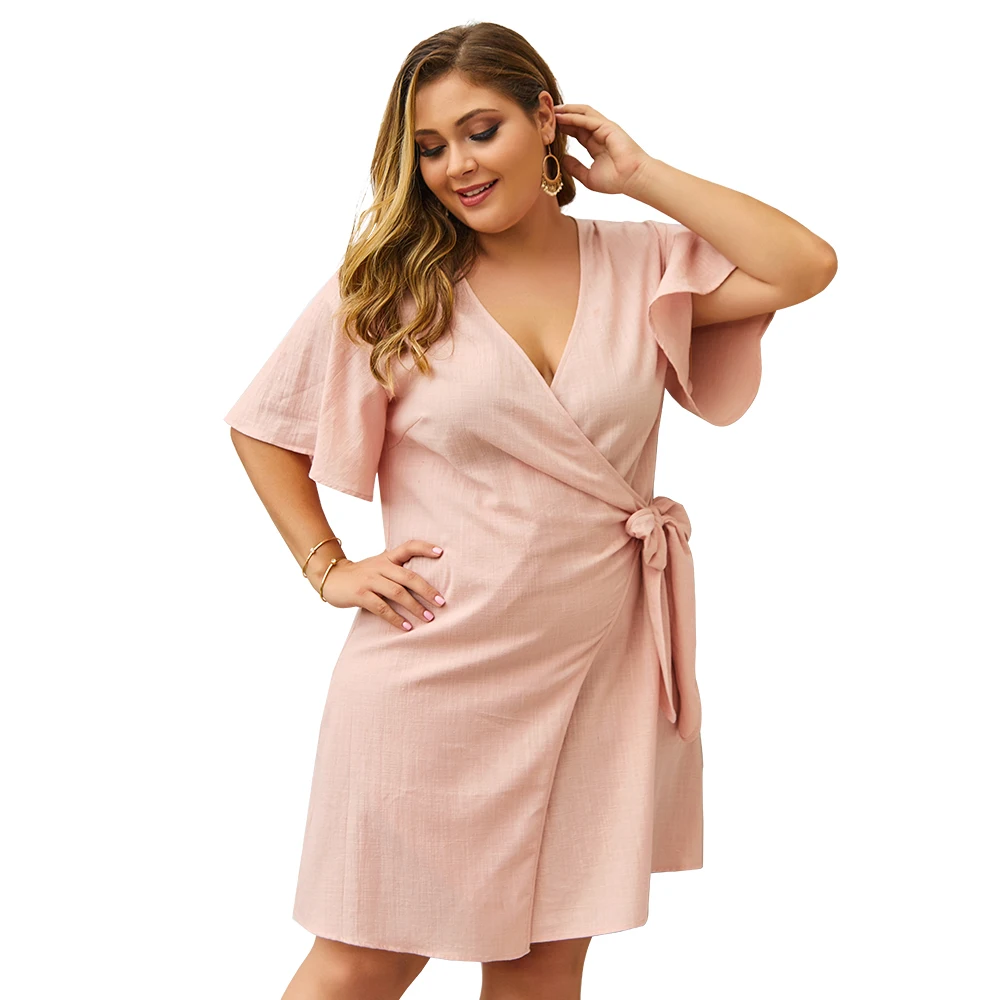 Aswinfon лето плюс платье женское с коротким рукавом глубокий платья v образным