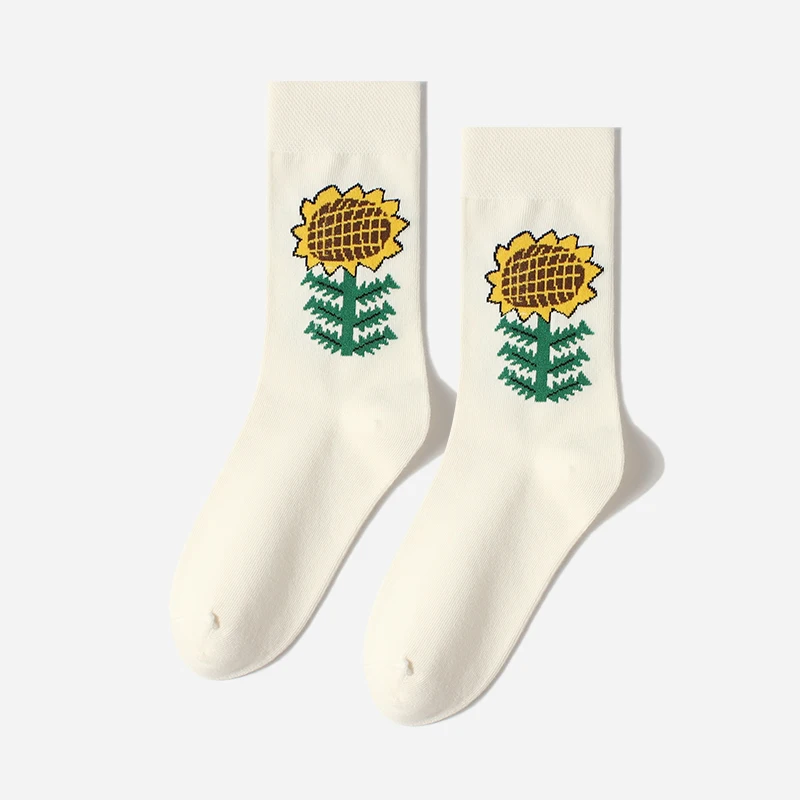 

Kawaii Women's Socks With Floral Sunflower Pattern Sox Sunshine Lovely Fashion Solid Color Socks Campus Simple Women Socks Happy