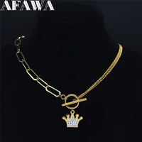 2021 crown stainless%c2%a0steel crystal pendant necklaces women gold color chain necklace fashion jewelry bijoux femme nxs02