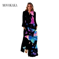 movokaka spring autumn 2022 long dress black elegant long sleeve butterfly print dresses woman loose casual holiday dress women