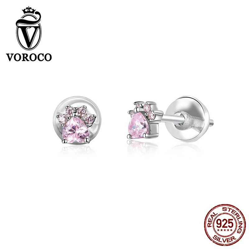 VOROCO BKE781 925 пробы серебро розовый Pet коготь &quotсобачья лапа&quot серьги гвоздики Для