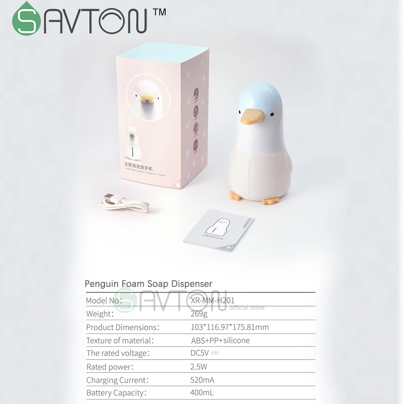 

SAVTON Penguin Automatic Foaming Soap Dispenser Induction Hand Washing Machine For Kitchen Bathroom Kids Intelligent Foam Pump