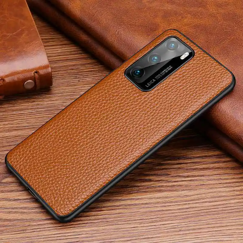 For Huawei P40 Pro Plus P40Pro P30Pro P30 Lite Mate 30 40  Mate30 Mate40 Case Genuine Leather Lychee Pattern Soft Back Cover