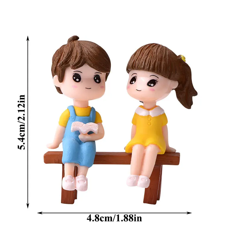 

1 Set Resin Garden Decor Craft Boy Girl Miniature Landscape Figurines Miniature Lovers Couple Decoration Chair Figurines
