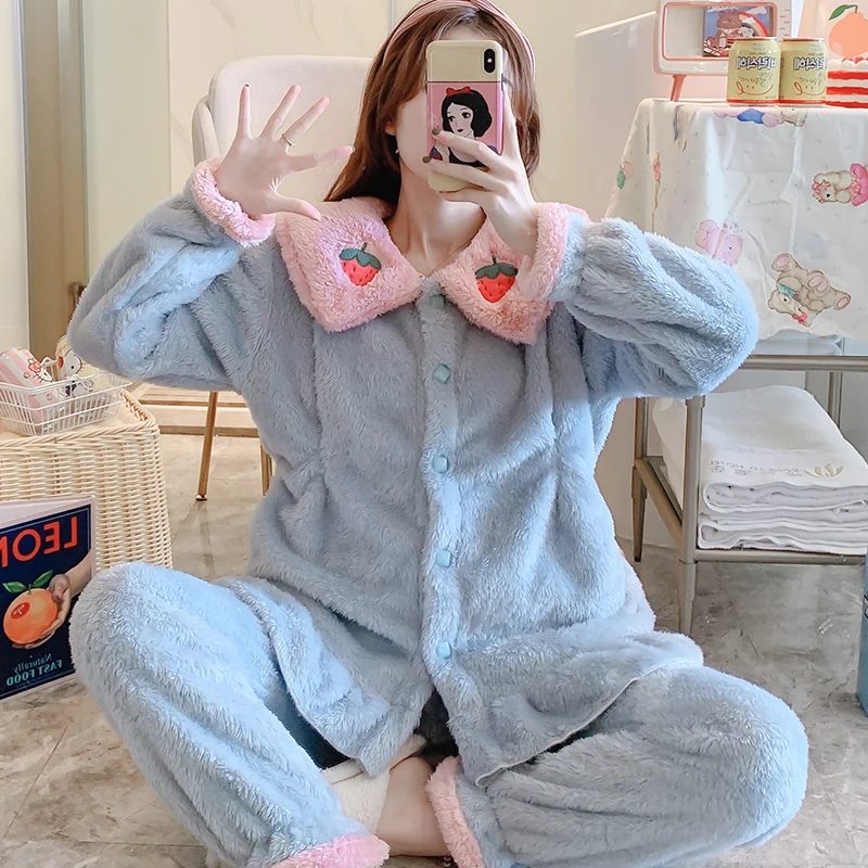

Autumn Winter Thicken Warm Fleece Maternity Nursing Sleepwear Sets Loose Pajamas Suits for Pregnant Women Pregnancy Home Wear