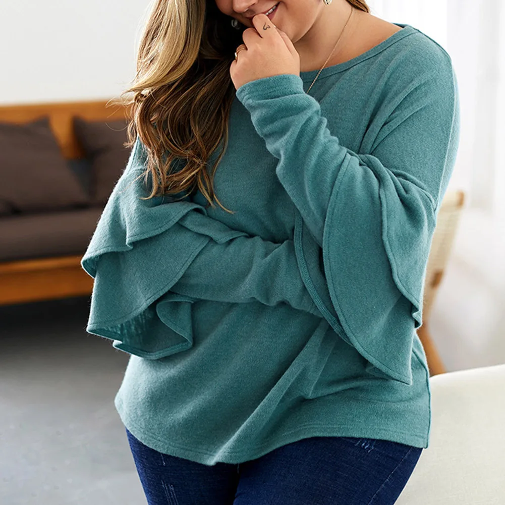 Женская толстовка с длинными рукавами Fadzeco однотонная свободная оборками