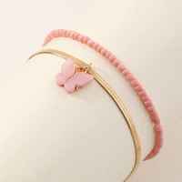 2 pcsset acrylic butterfly anklet for ladies new pink seed bead anklet summer beach jewelry wholesale