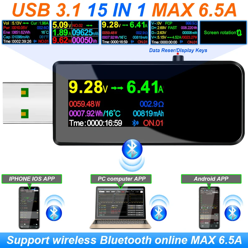 15 в 1 USB 3 Тестер измеритель мощности постоянного тока цифровой вольтметр Voltimetro