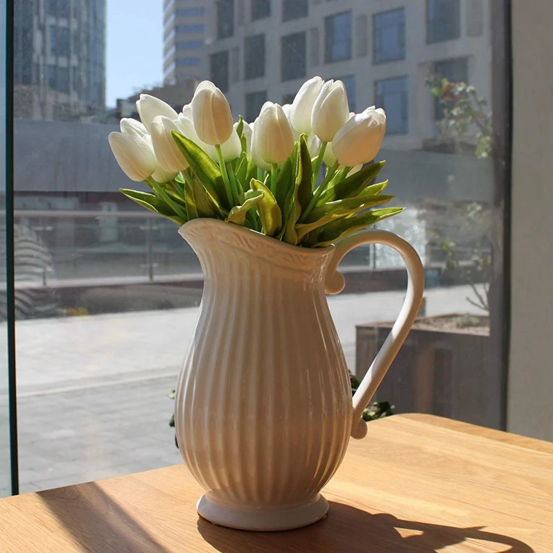 

20Pcs White 13.8inch Artificial Tulips Flowers for Party Decoration,Wedding Home Decoration