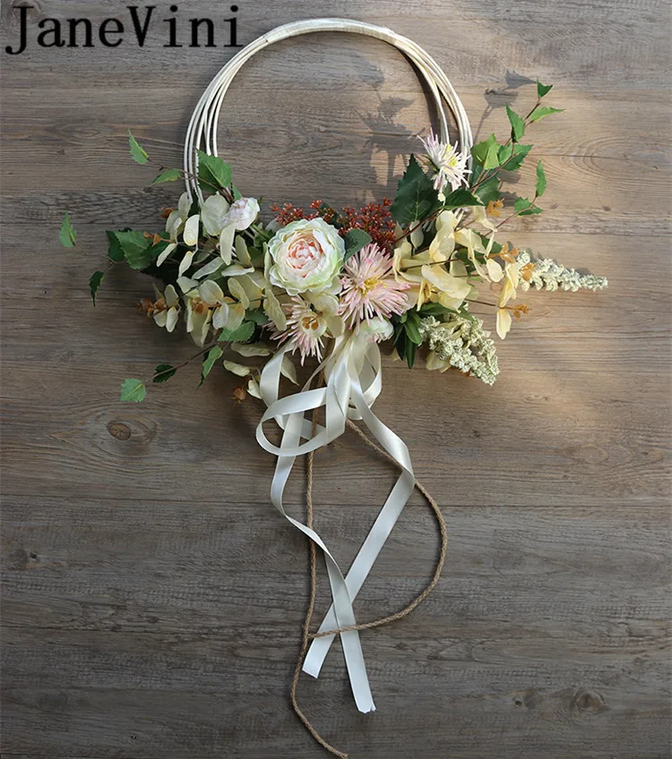 JaneVini 2019 Красный Круглый Свадебный венок шелковые цветы свадебные аксессуары для