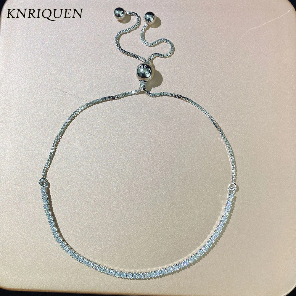 

2021 Luxury 1.5MM High Carbon Diamond Strand Bracelet 100% 925 Sterling Silver Adjustable Wedding Bracelets for women 15-17CM