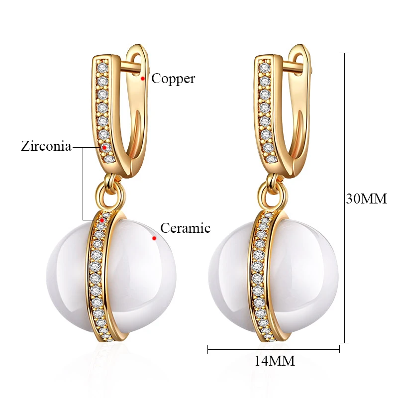 Роскошные керамические серьги в форме шара черные белые золотистые серебристые