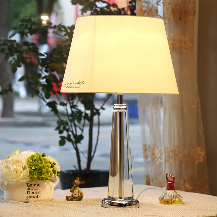Современная Хрустальная настольная лампа для спальни тканевый абажур украшение