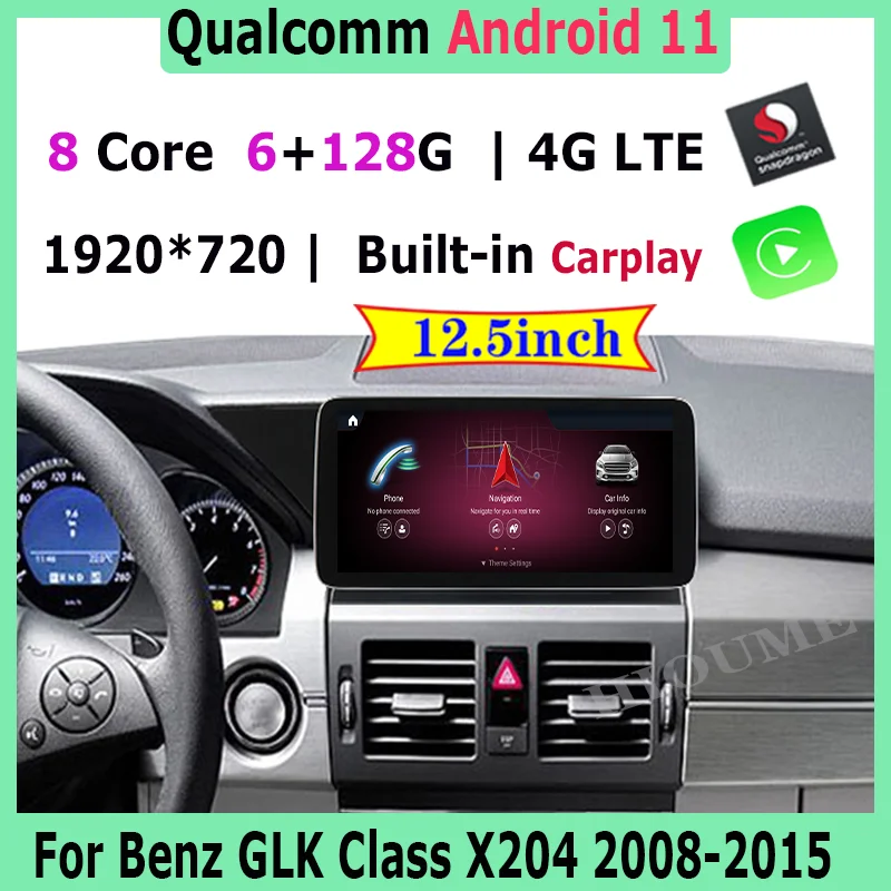 

12.5" Android 10 Snapdragon 8Core 6+128G Car Multimedia Player GPS Radio Stereo Video for Mercedes Benz GLK Class X204 2008-2015