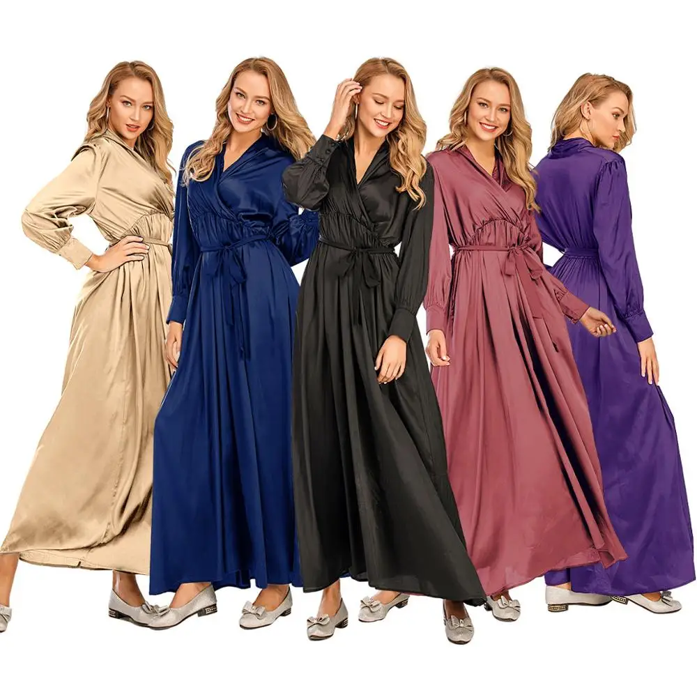 

Muslim Abaya V neck Cardigan Dress Hijab Kimono Long Robe Gowns Mubarak Tunic Jubah Ramadan Eid Arab Islamic Turkey Sexy Lady