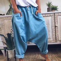 women casual loose drawstring pockets drop crotch baggy trousers indie style fashion pantalones vintage overdsized harem pants