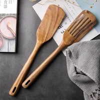 12pcsset teak wood natural long handle spatula kitchen turner non stick cooking utensils wooden spatula slotted turner set