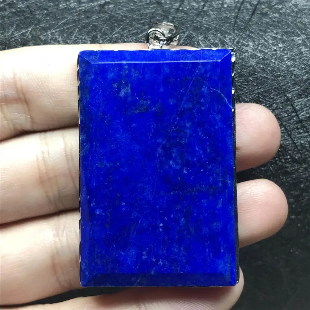 

Top Natural Blue Lapis Pendant For Woman Men Crystal Stone Gift 49x32x8mm Rectangle Beads Silver Necklace Pendant Jewelry AAAAA