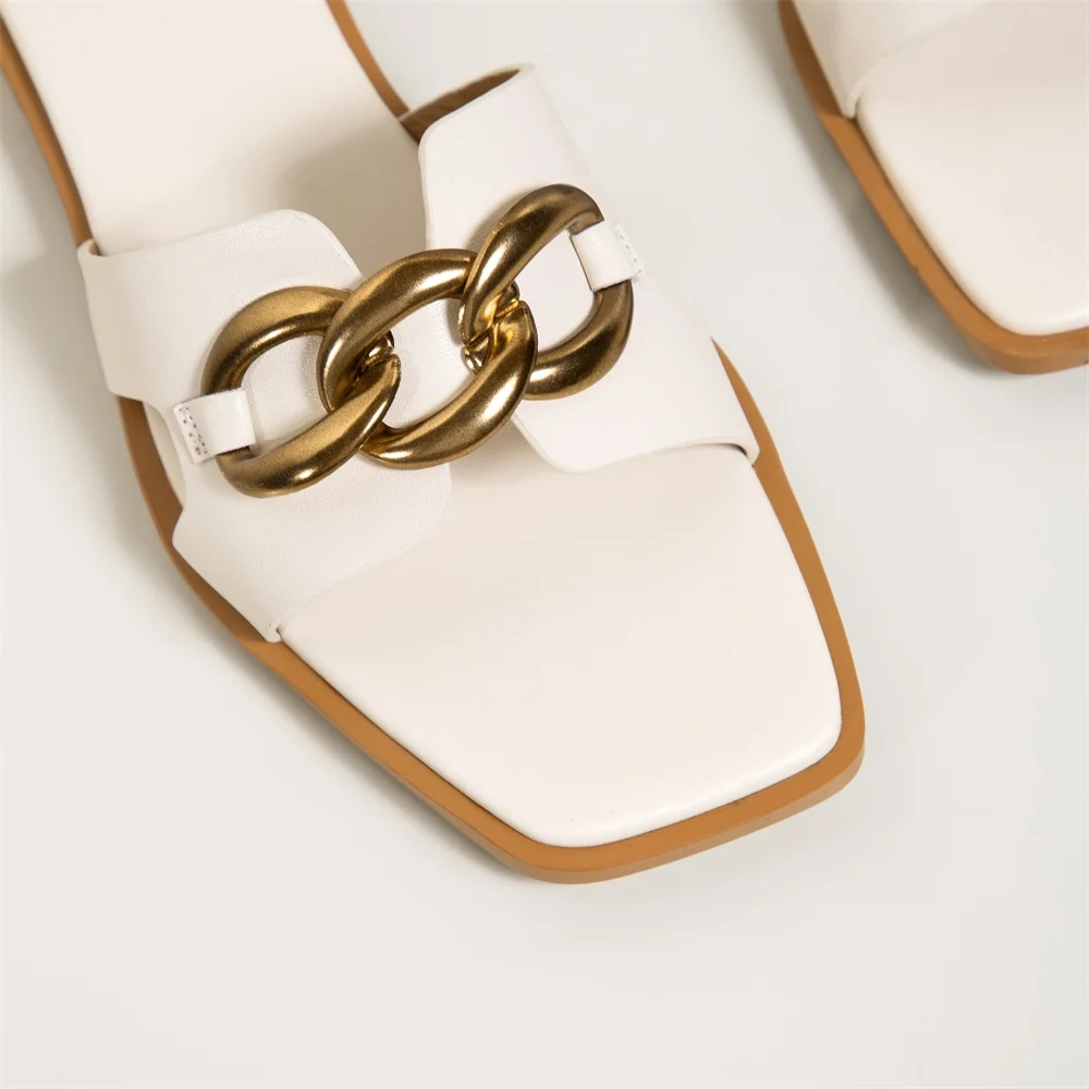 Kanseet Summer 2021 New Women's Slippers Metal Decoration Real Leather Female Shoes Comfort Basic Low Heels Slippers Woman