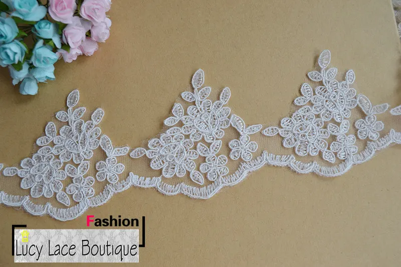 10 см кружевная отделка из шнура цвета слоновой кости Тюлевое кружево с вышивкой