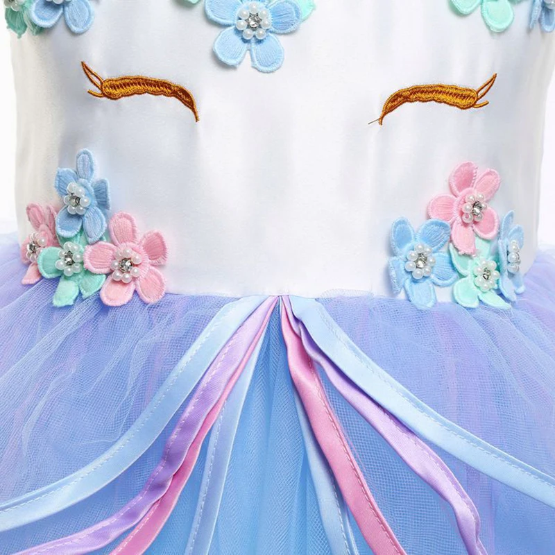 Платье для девочек с единорогом бальное платье детей Радужное официальное