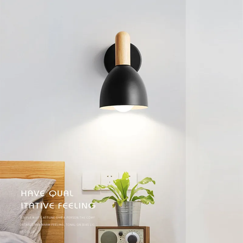 Скандинавская деревянная прикроватная светодиодная настенная лампа простой