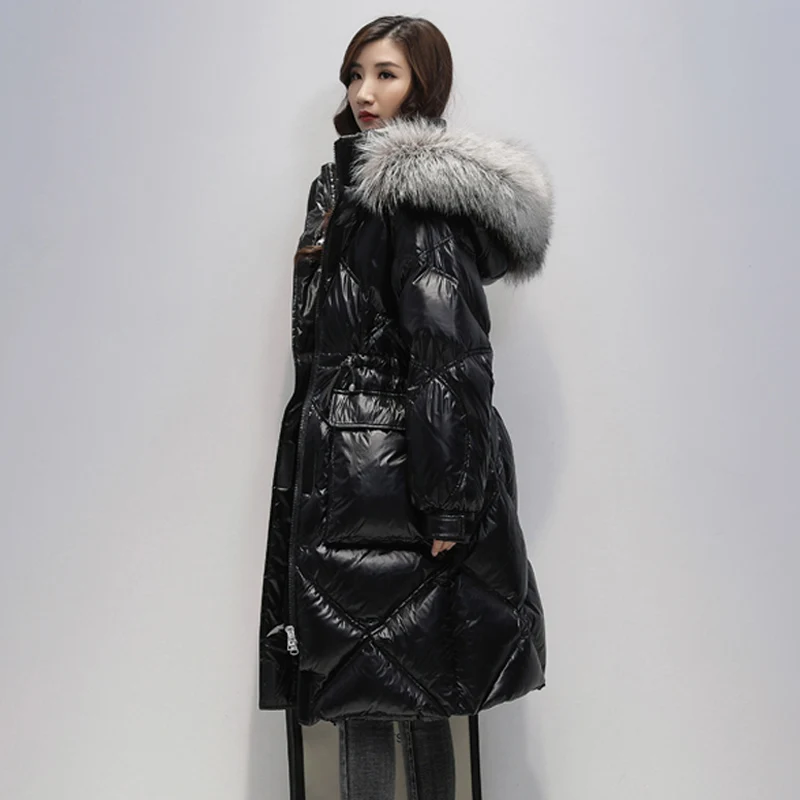 Куртка Janveny женская с воротником из натурального Лисьего меха большой пуховик на