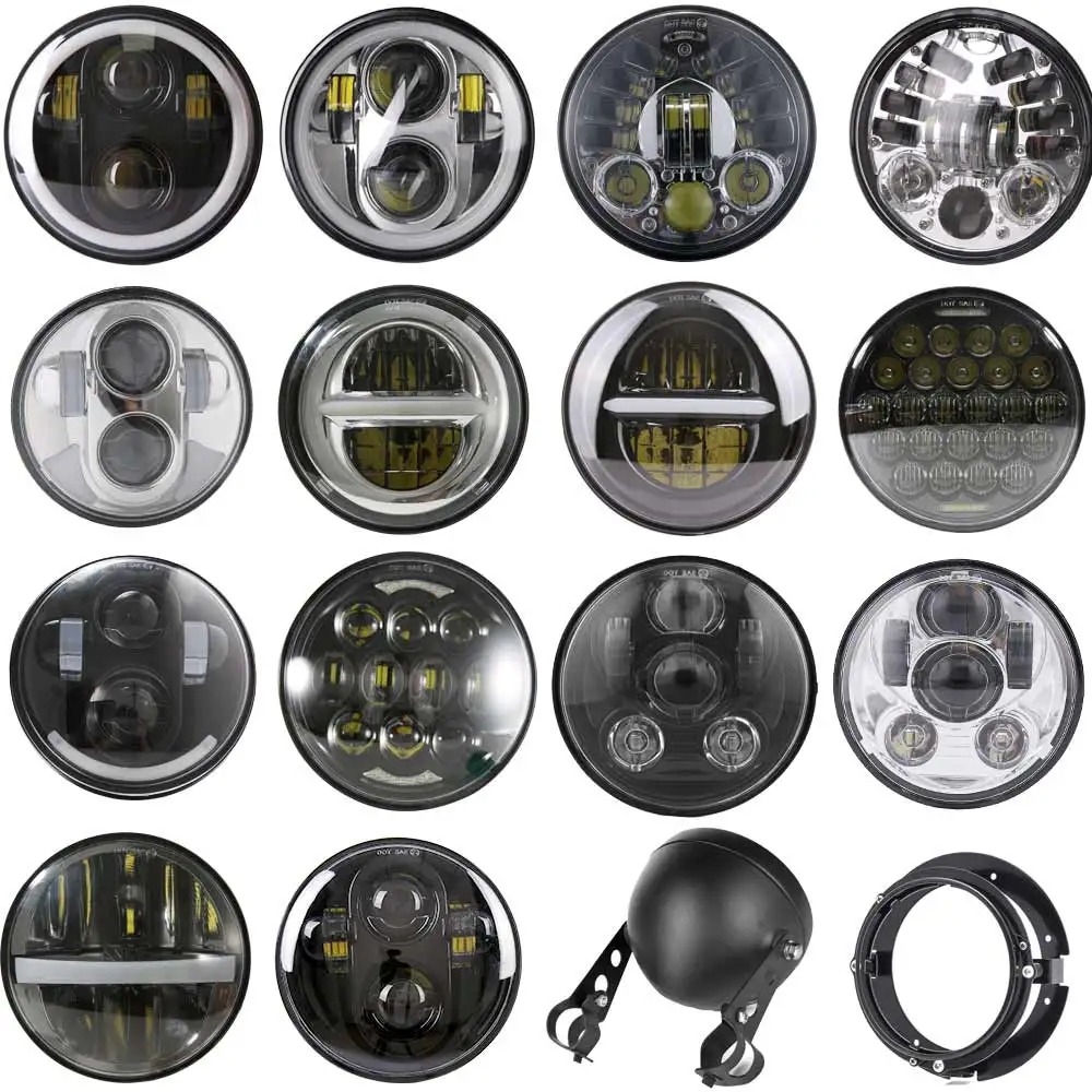 

Brightest DOT Approved DRL 5-3/4" 5.75" Round LED Projection Headlight for Harley Dyna Sportster Softail Motorcycles Black/Silve