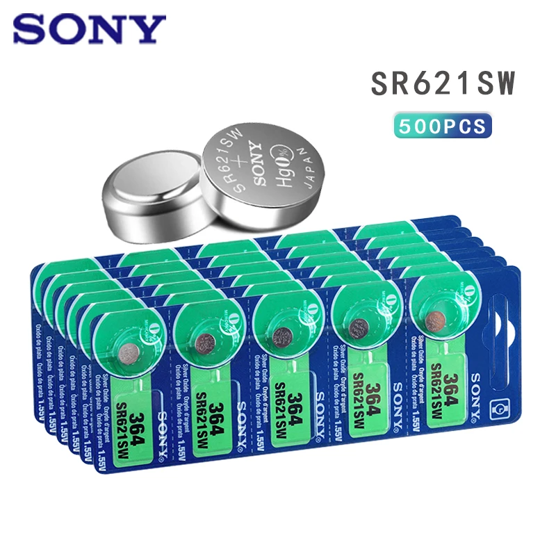 

500pcs New Sony 100% Original 1.55V 364 SR621SW V364 SR60 SR621 AG1 Watch Battery Button Coin Cell Batteries MADE IN JAPAN