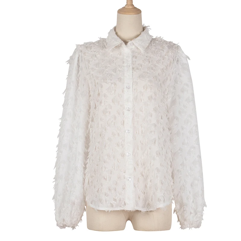 

Spring Casual Lantern Sleeve Loose Shirt Women Turn-Down Collar Blouses Tops Female Single-Breasted Office Lady Cardigan Tops