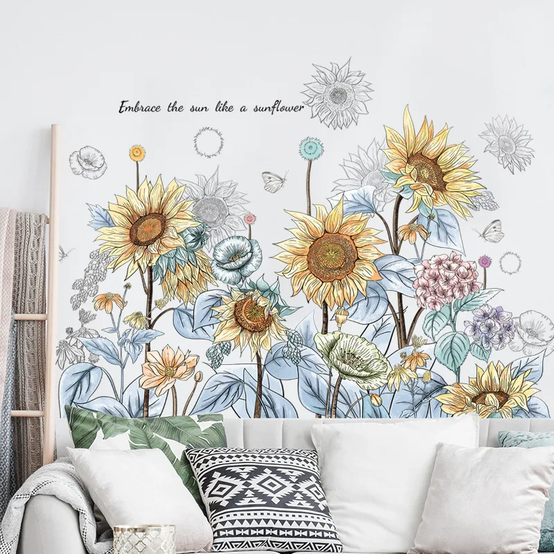 

Sunflower corner decals clump skirting wall stickers bedroom living room background waterproof stickers room decoration