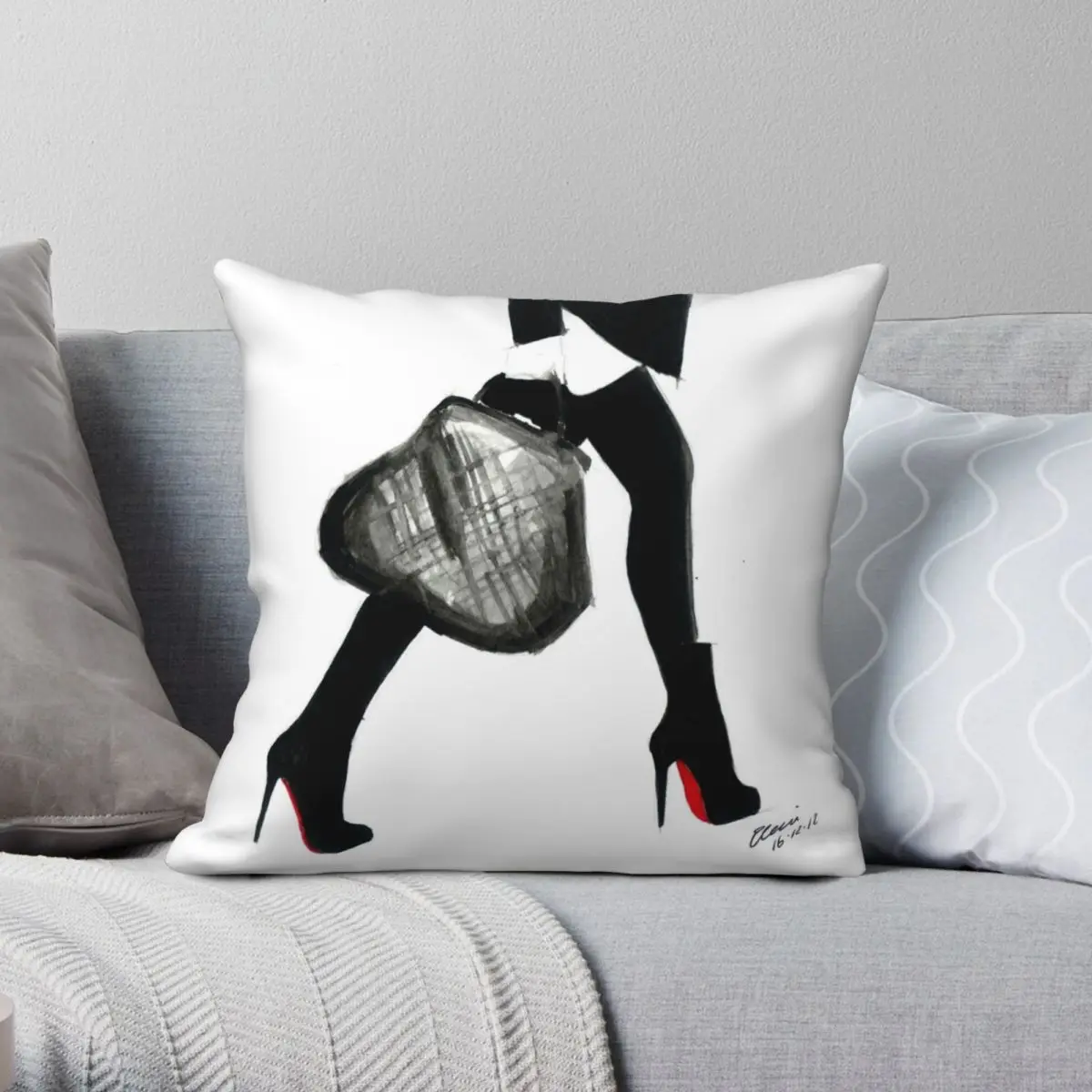 

Акварельные чернила под названием «I Love Louboutin», квадратная наволочка, полиэстер, лен, бархатный узор, декоративная домашняя Подушка на молни...