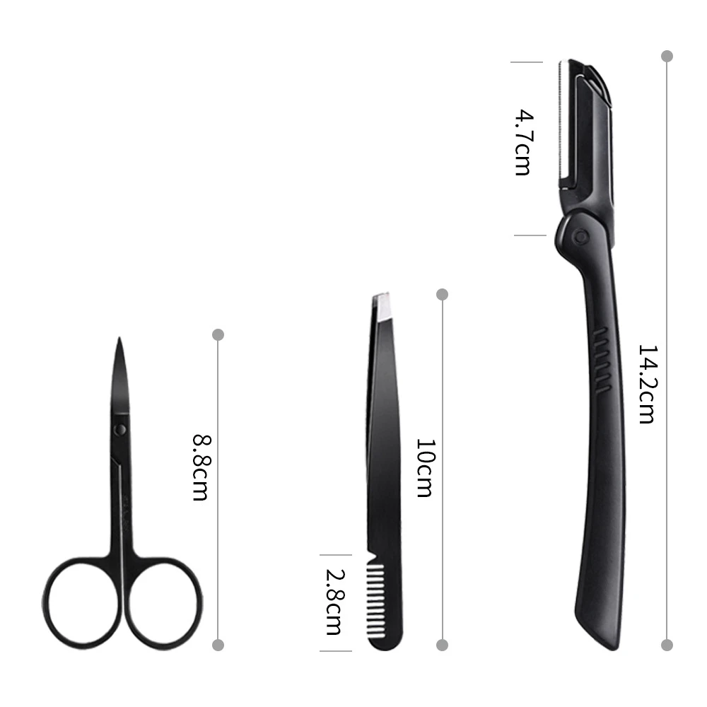 3 шт./набор пинцет для черных бровей с плоским наконечником изогнутые ножницы