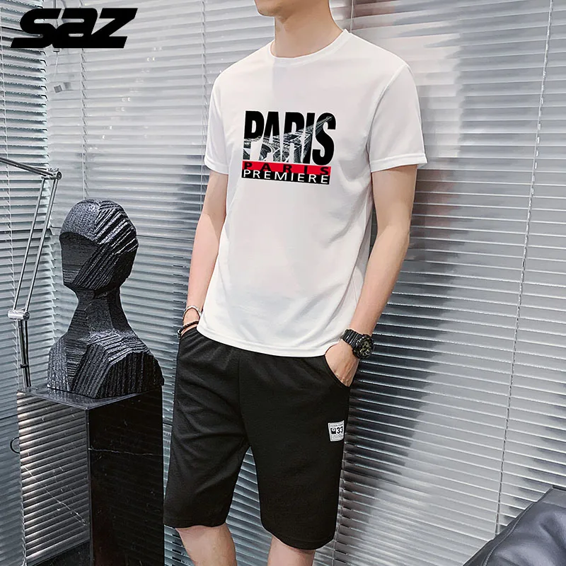 

Saz 2021 Tracksuit Male Summer 2 Piece Set Sportswear Sets Men's Clothing Casual Sweatshirt T-shirt+sports Shorts Set 4XL