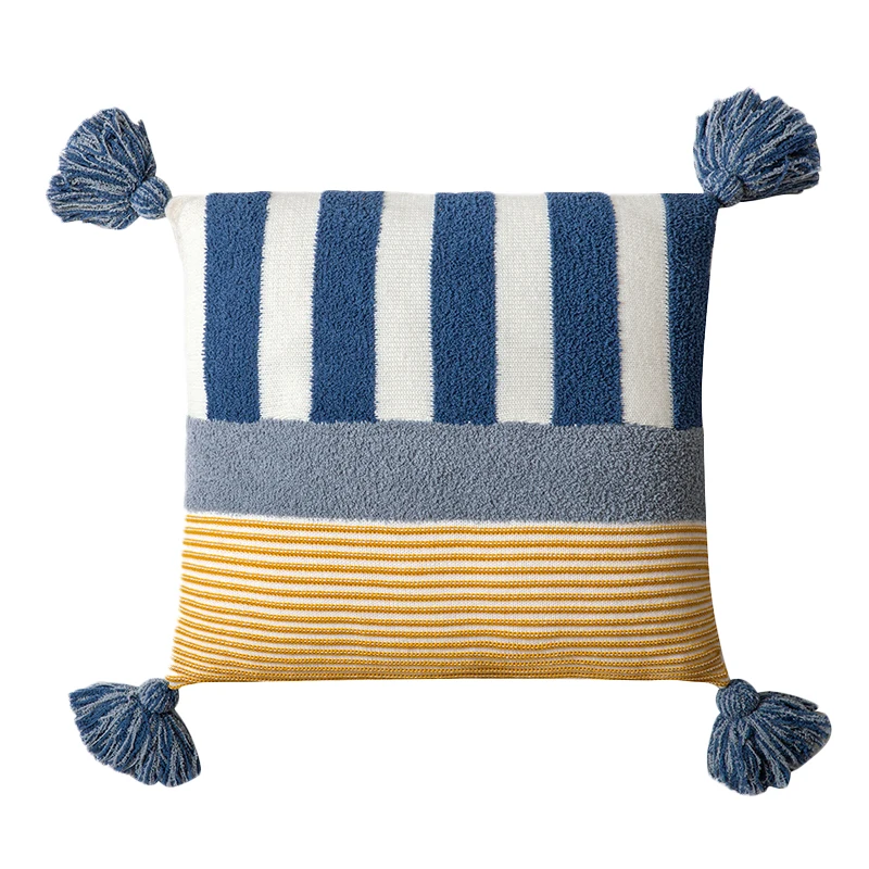 

Nordic wool knitted tassel pillow Korean cute mosaic cushion sofa office pillow waist pillowcase soft