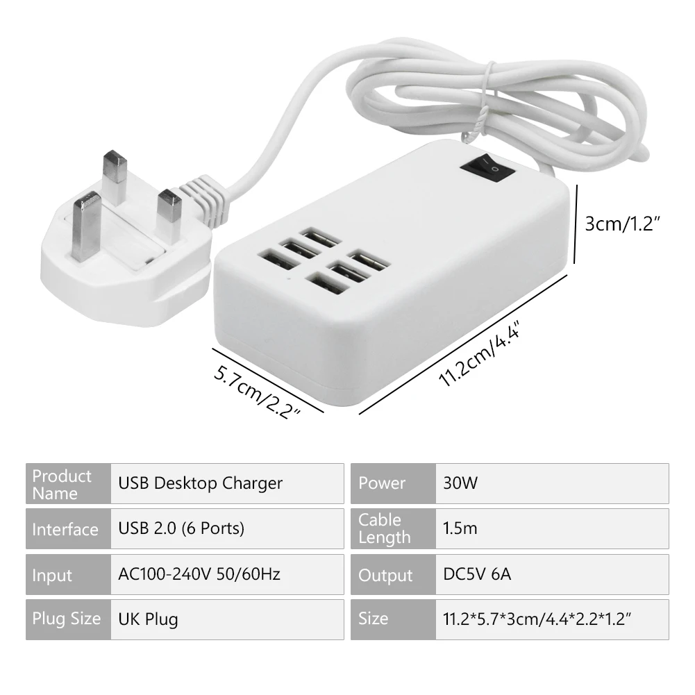 Зарядное устройство с 6 USB-портами 30 Вт | Электроника
