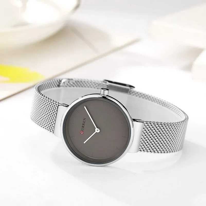 

CURREN Fashion Mesh Womens Watch Simple Dress Quartz Ladies Bracelet Watches Full Stainless Steel Wristwatch