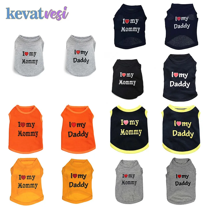 

Summer Dog Shirt Vest Cotton I Love My Mommy Daddy Pet Clothes Comfortable Breathable Puppy Clothing Small Medium Dog Costume