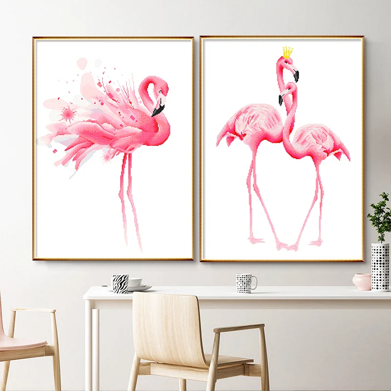 

60*80cm Flamingo Cartoon Printed Cross Stitch Needlework,DIY Living Room Decoration,Sets For Embroidery kit Silk Thread