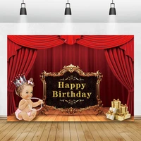 laeacco happy birthday backgrounds red curtain luxury board gifts crown pearl princess newborn photography backdrops photo shoot