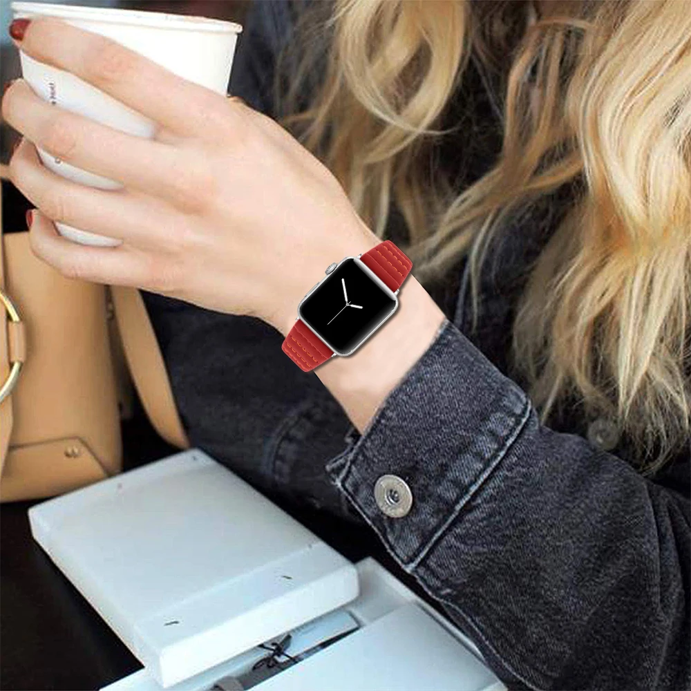 Ремешок для Apple Watch Band 42 мм 38 кожаный браслет apple watch SE Series 6 44 40 мм|Ремешки часов| |