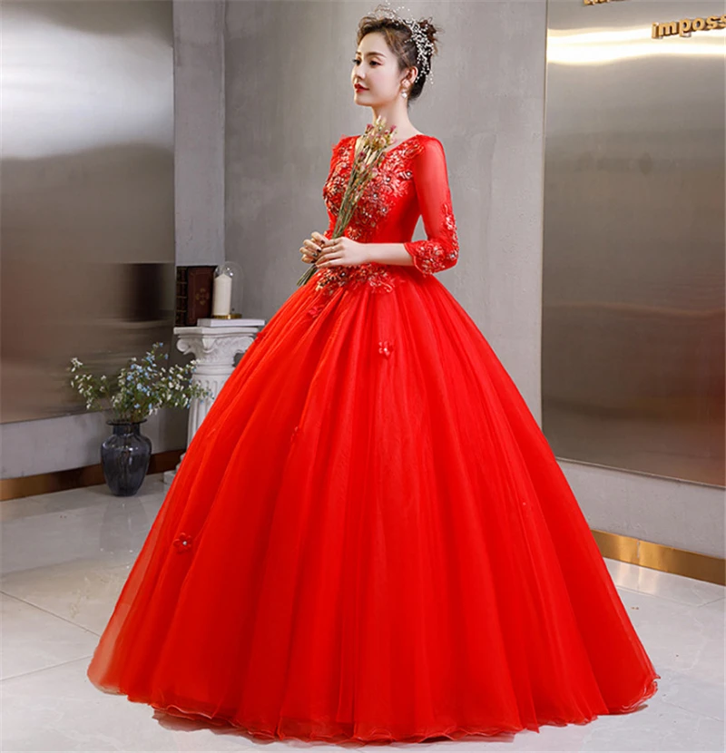 Фото Новый запас 2025 Великолепное красное кружевное платье Quinceanera Бальное платье для выпускного вечера Милое платье 16 для 15 лет Корсет Vestidos De 15 Anos №2