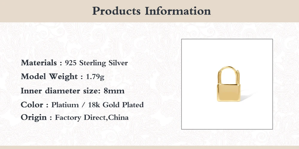 

Canner 100% Real Sterling 925 Silver Earring For Women Glossy Lock-shape HuggieEarrings Simple Hoop Earrings Fashion Piercing