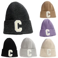 new unisex multicolor autumn winter beanie hat men basic daily beanie women soft knitted hat letter c all match streetwear cap