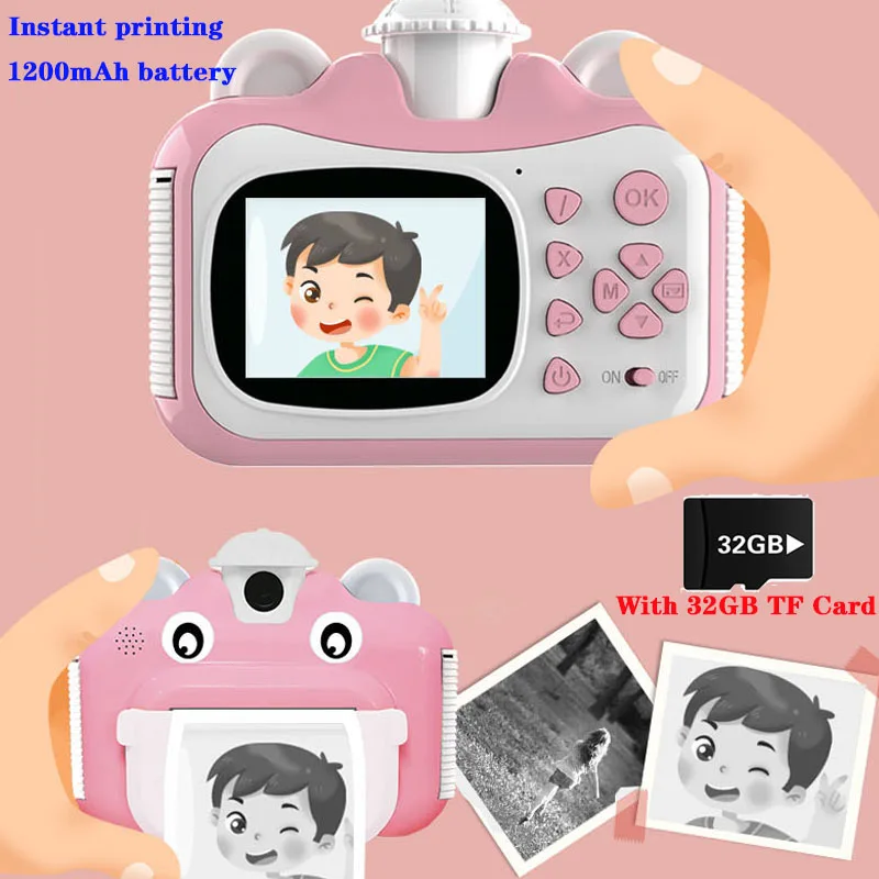 

Kids Camera Instant Print Camera Children Digital Camera 1080P HD Video Photo Camera Toy with 32GB Card Thermal Printing Camera