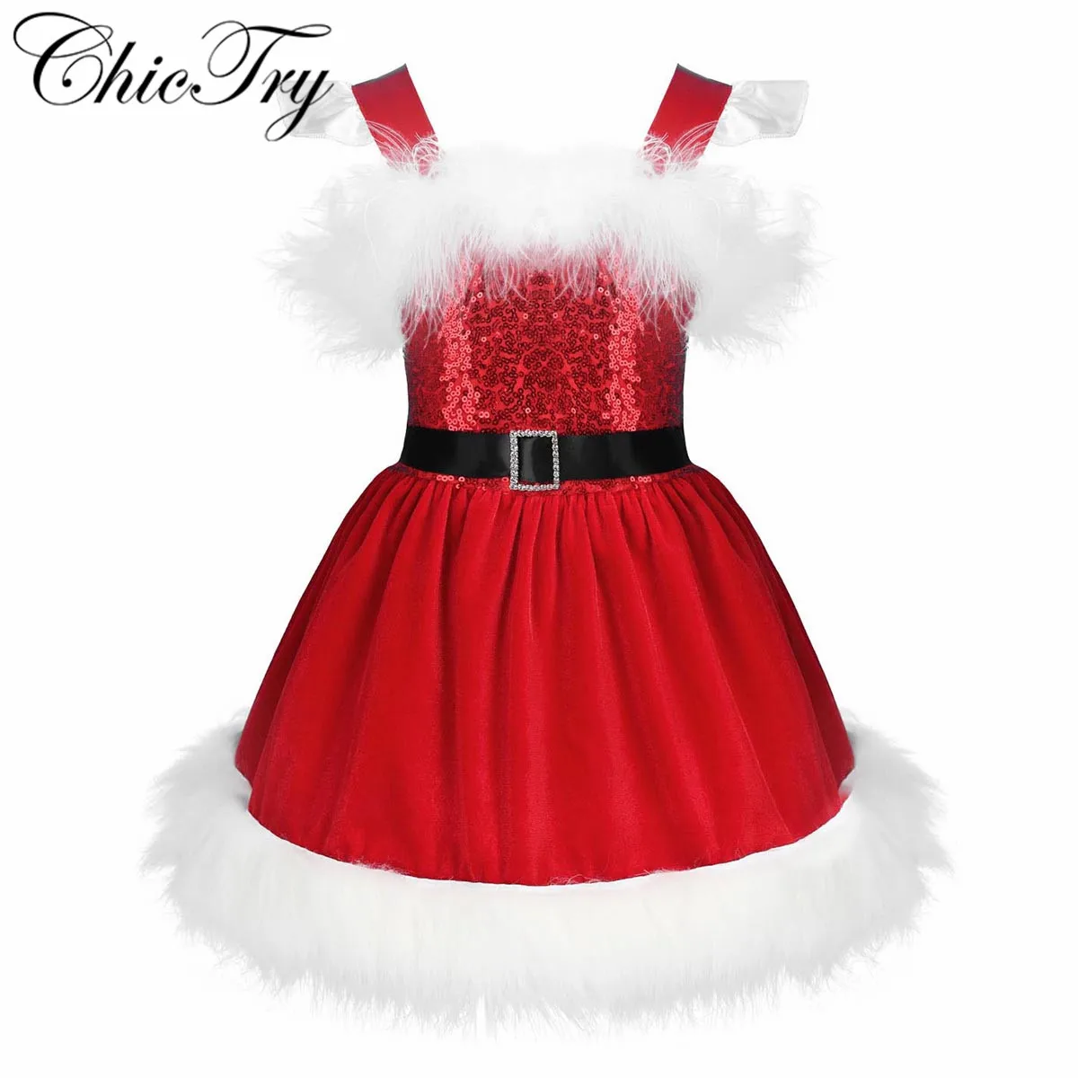 Рождественские костюмы для маленьких девочек малышей без рукавов с отделкой