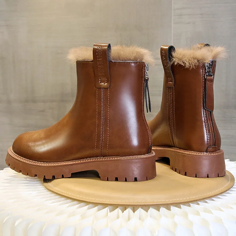 

Женские ботинки, Зимние Повседневные роскошные дизайнерские ботинки из искусственной кожи, Удобные Плюшевые Теплые ботильоны, женские зим...